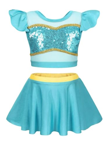 Image of 2PCS Girls Princess Swimsuit Two Piece Toddler Bikini Set Ruffle Bathing Suit Swim Wear Dress Up Water Blue