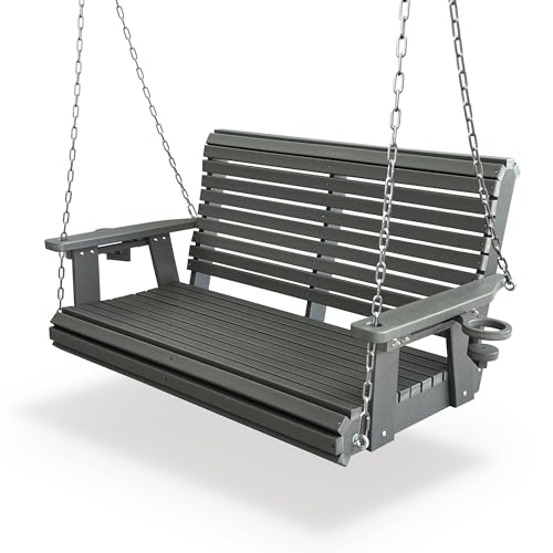 HDPE Porch Swing with 18/8 Stainless Steel Bolts Ergonomic Design Ultra Weather-Resistant Heavy Duty 1200 LBS for Outdoor Patio Garden Yard (Gray)