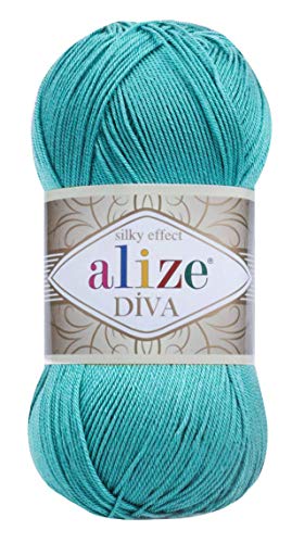Image of Alize Diva Silk Effect 100% Microfiber Acrylic Yarn 1 Ball /Skein 100gr 383yds Color (376 - Cyan)