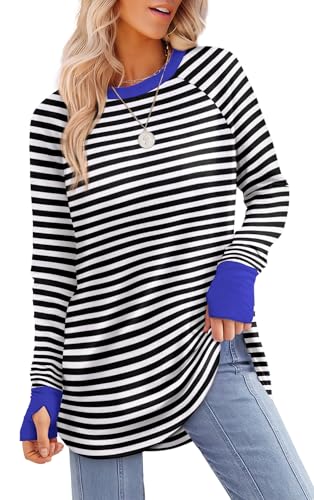 Image of XIEERDUO Womens Tunic Tops to Wear with Leggings Long Sleeve Thumb Hole Shirts Crew Neck Curved Hem