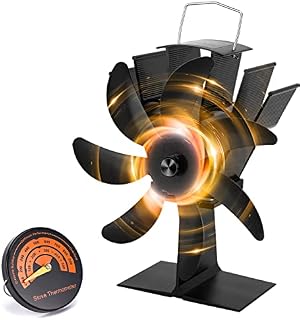 LAMA Log Burner Fan, Upgrade 7 Blades Wood Burner Fans, Heat Powered Fan with Stove Thermometer for Wood Burning Stove Log Burner Fireplace, Eco Friendly and Efficient Fireplace Fan