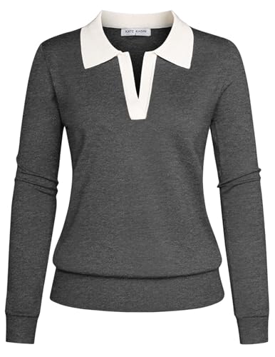 Kate Kasin Women Long Sleeve Polo Sweater V Neck...