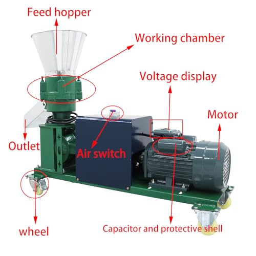 Image of 12mm Animal Feed Pellet Machine Chicken Feed Pellet Maker Farm Fodder Granulator 220V Four Head Press Roller 150-200KG /h 4.5KW