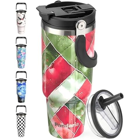 Pandaria 40 oz Tumbler with Handle and 2-in-1 Lid Flip Straw, 100% Leak Resistant Water Bottle, Double Wall Vacuum Stainless Steel Insulated Tumblers Travel Iced Coffee Mug Men Women Christmas Gift Cover