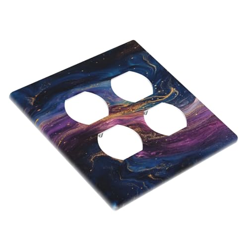 Decorative Outlet Covers Abstract Purple Blue Gold Marble Texture 2 Gang Wall Plate Cover Double Duplex Two Switch Light Switch Cover Plate Jumbo Dual Faceplate for Bathroom Decor