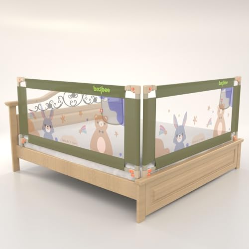 Image of BAYBEE Bed Rail Guard for Baby Safety | Bed Side Protector for Baby with 28 Level Height Adjustable & Portable Bed Railing for Babies Safety Guard for Kids (6.5FtX6Ft, 2 Sides, Dark Green)