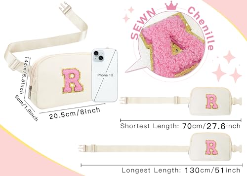 Image of COSHAYSOO Valentines Birthday Initial Gifts for Women Teen Girls 5 6 7 8 9 10 11 12 13 14 Year Old Ivory Fanny Pack for Girls Belt Bag Crossbody Travel Purse Unique Trendy Cute Stuff Chenille Letter R