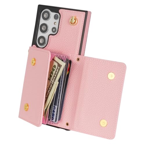 Étui portefeuille Samsung S26 Plus rose, protection cuir avec sangle - 4