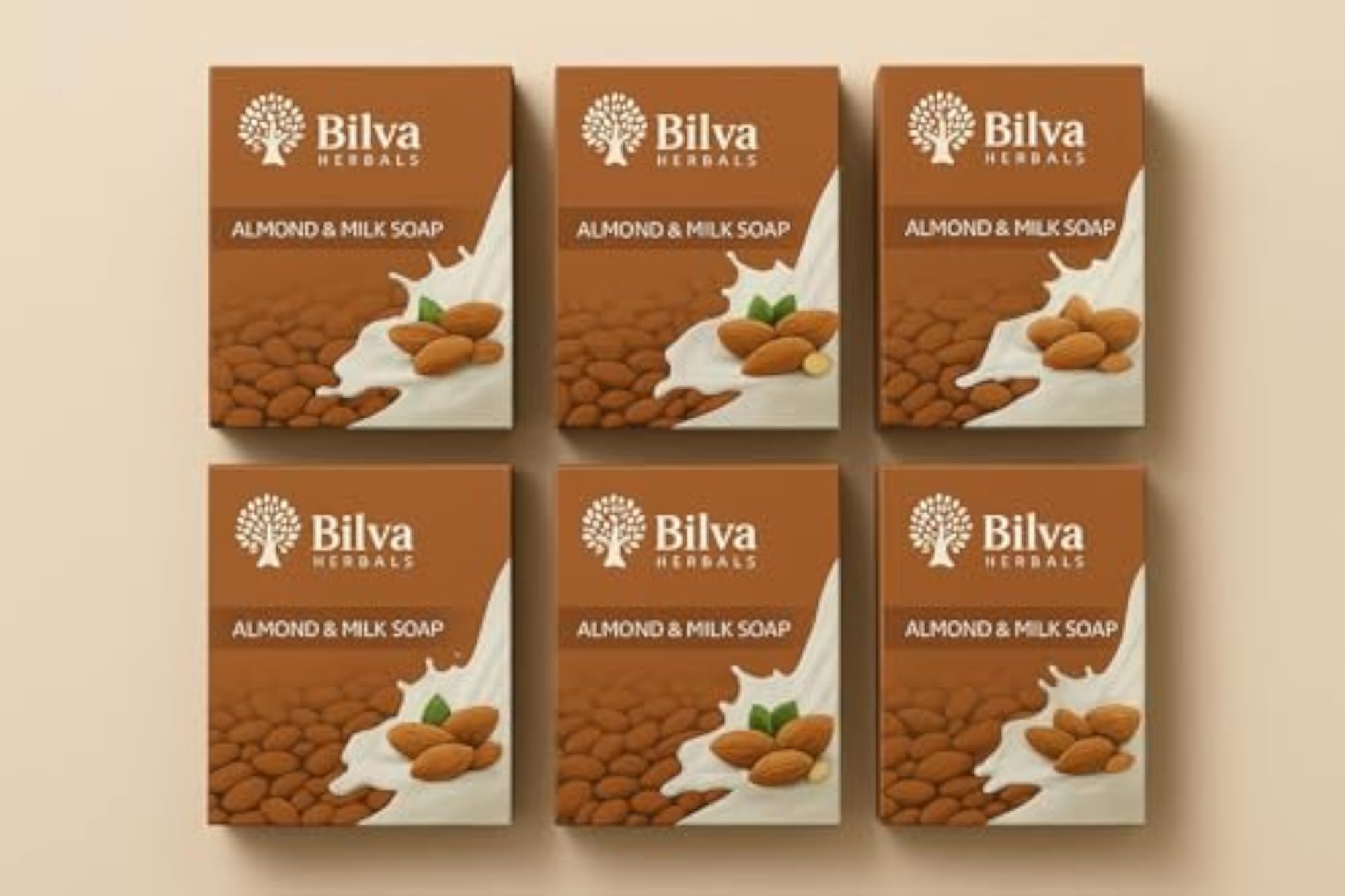 Bilva Herbals Almond & Milk Soap, Pack of 6