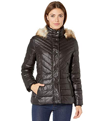 Kenneth Cole Faux Fur Trimmed Short Puffer Black 2 XL