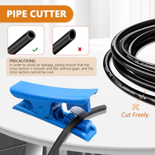 mankk Air Line Tubing Kit 1/4”(6.35mm) OD x 32.8 Feet Polyurethane PU Tube Air Hose Fittings and Push to Connect Fittings Pneumatic Tubing Compressed Accessories