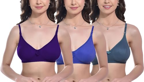 Image of FIMS - Fashion is my style Women Cotton Blend Non-Padded Bra Non-Wired Mould Seamless Cup Solid Bras Cup-B Pack of 1, Multicolor