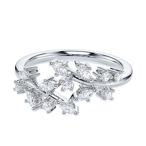 THELANDA Genuine Moissanite or Simulated Diamond Sterling Silver Marquise 8.8mm Wide Vine Fligree Leaves Branch Ring Wedding Band3