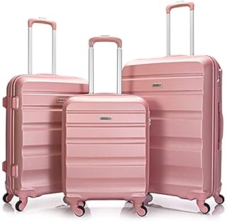 BONTOUR Kofferset Suitcase Set, Hartschalenkoffer 4 Rollen aus ABS Material (Rose Gold, Kofferset 3 teilig)