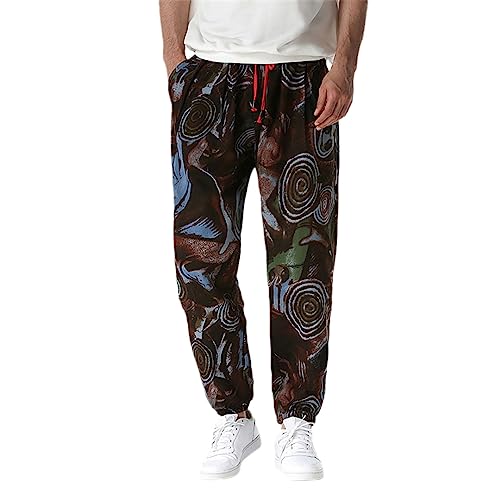 Pantalon de jogging homme hip hop harem streetwear imprimé en coton et lin fluide