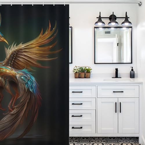 Rideau de douche phénix en polyester 183x183 cm lavable avec crochets