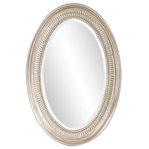 Howard Elliott Ethan Brushed Nickel Oval Decorative Wall Hanging Mirror, Vintage Oval Mirror for Wall Decor Resin Frame Vanity Mirror Perfect for Living Room, Bedroom & Home Decor, 21 x 31 Inch