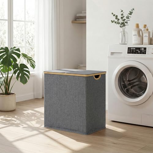 efluky Double Laundry Hamper with Lid and 2 Removable Bags, Blue Grey - image 8