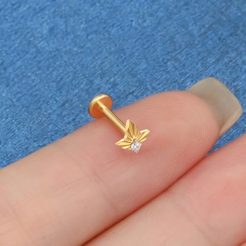 LOMISS PIERCING LABRET TITÂNIO PVD MEIA ESTRELA ZIRCONIA 1.2X8 (DOURADO)