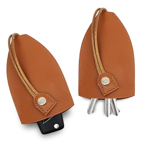 Vrasly 2PCS Reactive Pull-Out Key Case Cover - Universal Car Key Pouch, Leather Protective Pull Out Key Case, Brown
