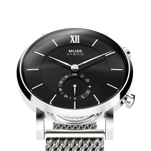 Image of Muse Grandeur Milanese Edition Hybrid Smartwatch for Men & Women with Bluetooth Connectivity, Step Counter, Sleep Monitoring, 5ATM Water Resistant (40MM, Shiny Silver Black)