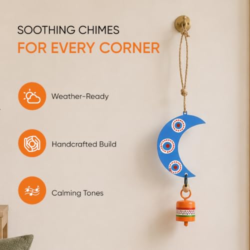 Image of Aakriti Art Creations Wooden & Metal Wind Chime Multicolor | Handmade Decorative Windchimes for Home | Wind Chimes for Balcony, Garden, Living Room | Feng Shui Wind Chime Home Decor