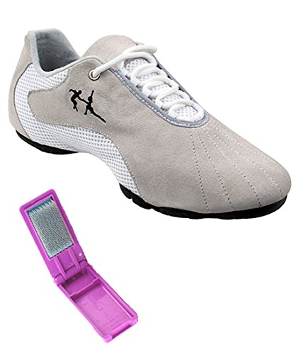 Very Fine Dance Shoes - Unisex Dance Sneakers - Flat Heel Gum Sole - VFSN016 and Foldable Brush Bundle - White - 8