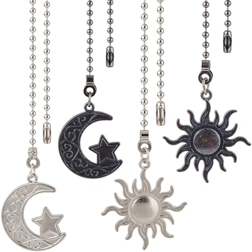 Image of CRASPIRE 4Pcs 2 Color Moon Star Sun Ceiling Fan Pull Chain Extender Charm Pendant Boho Adjustable Decorative 14.1in Extension Connector Ball Bead Cord Replacement Hanging Ornaments for Lighting Lamp