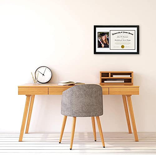 Americanflat 11X18 Graduation Frame In Black With 2 Opening Mat Displays - 5X7 Picture Frame And 8.5X11 Diploma Frame - Composite Wood And Polished Glass - Includes Hanging Hardware #TOP3