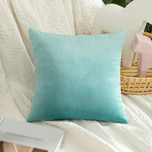 Image of MIULEE Velvet Pillow Covers Decorative Square Pillowcase Soft Solid Cushion Case for Sofa Bedroom Car 12 x 12 Inch Aqua Green