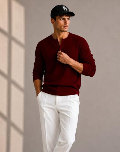 Image of AUSK Men's Textured Henley T-Shirt || Full Sleeve Ribbed Knit Button Neck T Shirt|| Regular Fit Casual Wear Tshirt for Men || Stylish Everyday Wear Tee