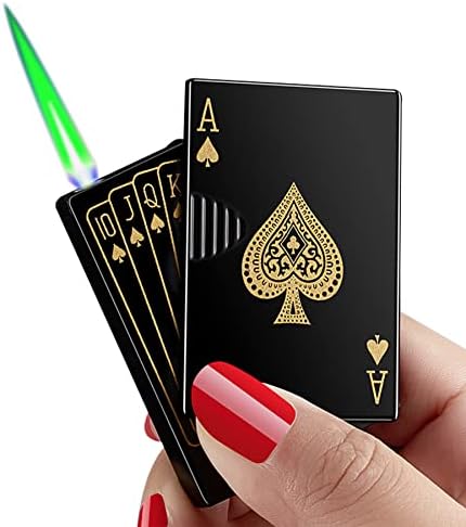 Jet Torch Lighter, Refillable Butane Playing Card Lighter, Exquisite Packaging, Windproof Lighters, Cool Lighter for Men, Candle, Camping, Birthday. (Butane Not Included) (Black Ace)