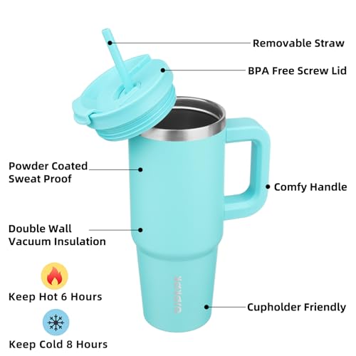 Image of BJPKPK 30 oz Insulated Tumbler With Lid And Straw Stainless Steel Tumblers Cup With Handle For Women And Men,Turquoise