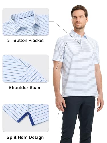 Rouen Mens Polo Shirts Short Sleeve Dry Fit Performance Moisture Wicking Causal Striped Polo Collared Golf Shirts for Men2