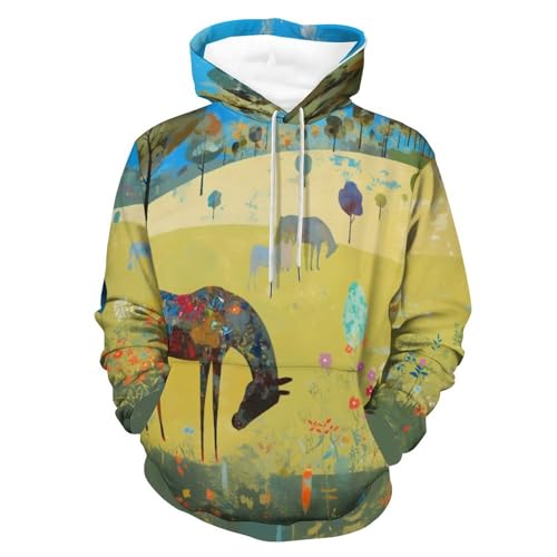 Sweat à capuche cheval et fleurs pour homme et femme taille S
