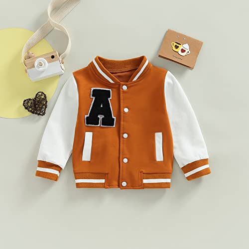 Brilliantme Toddler Baby Boy Vintage Letter Baseball Jacket Varsity Jacket Harajuku Retro Hip-Hop Streetwear Bomber Outwear (Orange , 18-24 Months ) #TOP2