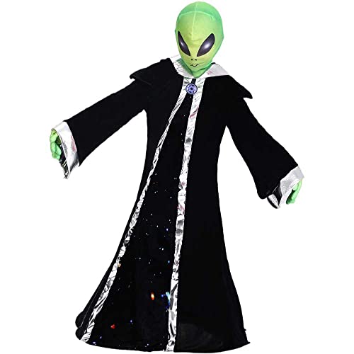Disfraz infantil de alienígena con capa y máscara verde miniatura 5