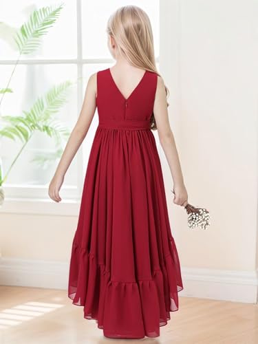 Burnt Orange Flower Girl Dress for Teen Girls High Low Chiffon Junior Bridesmaid Dresses Ruffle Formal Dresses Size 10-12 Size 102