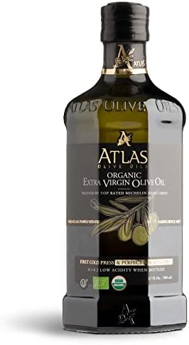 A ATLAS OLIVE OILS Organic Cold Pressed Moroccan Extra Virgin Polyphenol Rich | EVOO From Morocco, Newly Harvested Unprocessed from One Single Family Farm | Trusted by Michelin Star Chefs | 2 Ounce