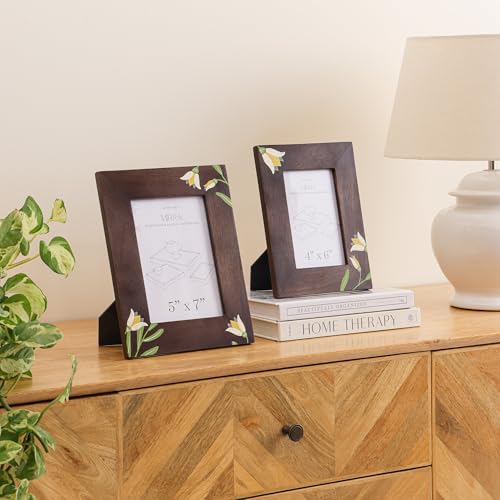 Image of Aurum Crafts MIRRA Handpainted Mango Wood Photo Frame (5x7) - Artisanal Floral Decorative Picture Frame for Home Decor, Durable Handcrafted Gift, 9.75 inch x 7.75 inch