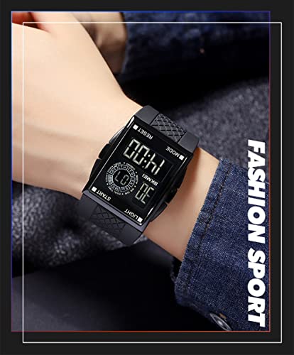 Gosasa Fashion Unisex Square Digital Watch Big Face Sport Outdoor Dual Time Countdown Electronic Watches Led Light Wristwatch for Men Women (Black)3