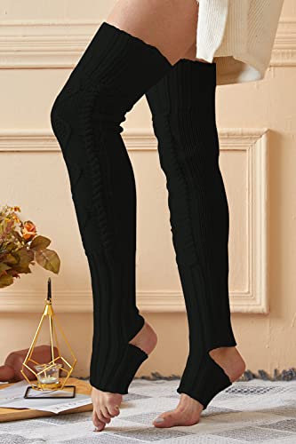 Leoparts Women's Extra Long Stirrup Leg Warmers Winter Knitted Over Knee Thigh High Footless Socks2