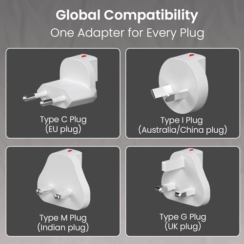 Image of Portronics 65W Adapto 65U Ultra Slim Dual Port Fast Charging Adaptor With Swappable Heads, Type C PD Output, International Travel Fast Charging Adapter, Suitable for 180+ Countries US,UK,EU,AUS(White)