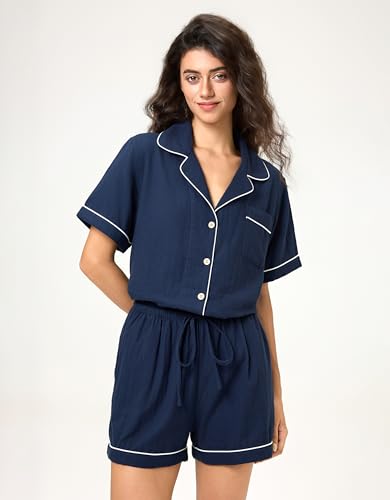Image of BESTOUCH Womens Pajama Sets: 100% Cotton Muslin Linen Feel