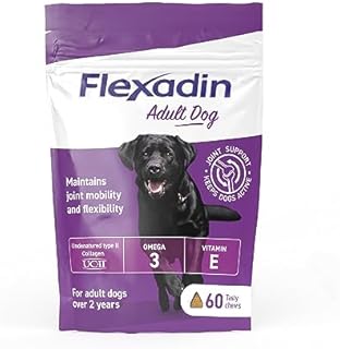 Flexadin Adult Dog Joint Supplement containing UC-II | Designed to aid Mobility & Flexibility | Natural Ingredients Omega 3 & Vit E | Aged 2+ | 60 Chews