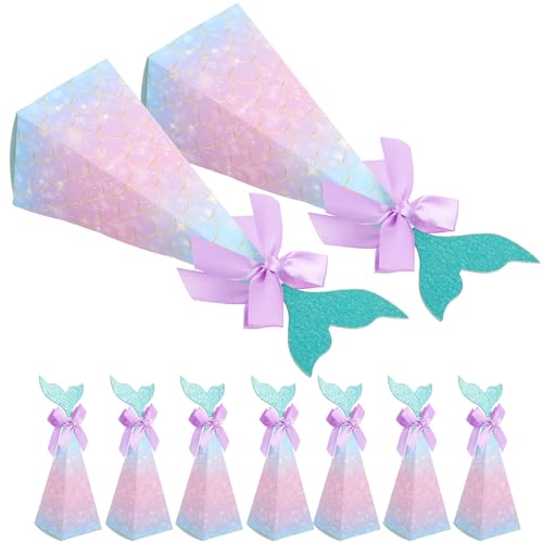 COOPHYA Cajas de Obsequio Pequeñas de Papel Diseño de Sirena y Estampado de Estrellas, 20 Unidades para Dulces de Boda, Fiesta y Cumpleaños, Contenedores Ligeros para Embalaje de Dulces