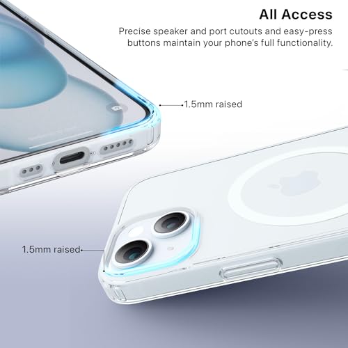 Image of Vaku Luxos Glassy Magpro Back Cover Case for iPhone 15 Shockproof Slim Thin Non-Yellowing Scratch Resistant Military-Grade Protection Compatible with MagSafe - Transparent