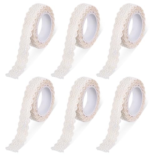 DOPENSPI 6 Rollen Spitzenband Selbstklebend,10,9 m Spitzenband im Vintage-Stil Selbstklebende Spitze Zierband Stoff Spitze für Handwerk Hochzeit Geburtstag Dekoration DIY(cremefarben)