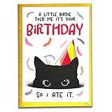 PepperZone Purr-fect Birthday Card, Little Birdie Told Me It's Your Birthday So I Ate It, Funny Grumpy Black Cat Birthday Gift, Humorous Handmade Card for Cat Lover, Mom, Dad, Son, Daughter