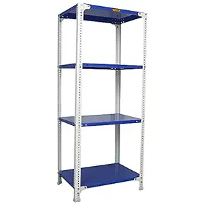 Mil-Nil Prime CRC Sheet 60X30X18 Inch Multipurpose Storage, Adjustable Shelf, Slotted Angle Rack with 4 Shelves 22 Gauge_Blue/White 16 Gauge Angles